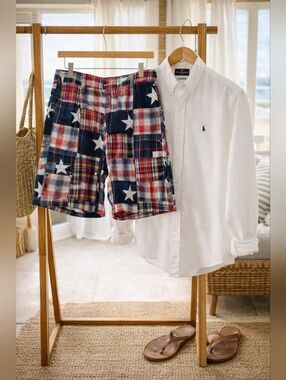 Vintage 1946 Rugged Patchwork Star Madras Plaid Men's Shorts LG